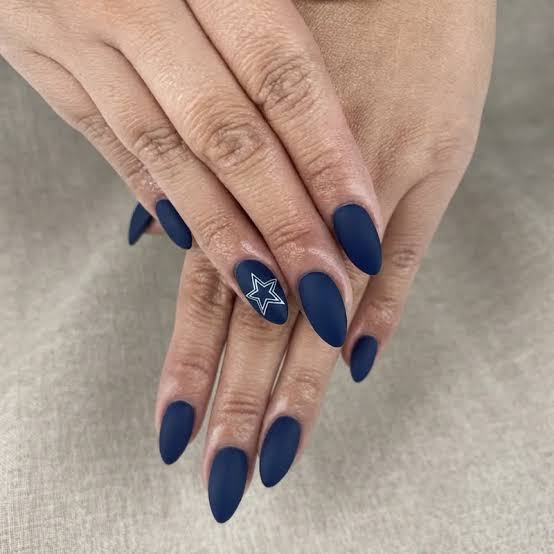 Navy Matte with White Star Outline Navy Matte with White Star Outline — Cheer Mom Nails