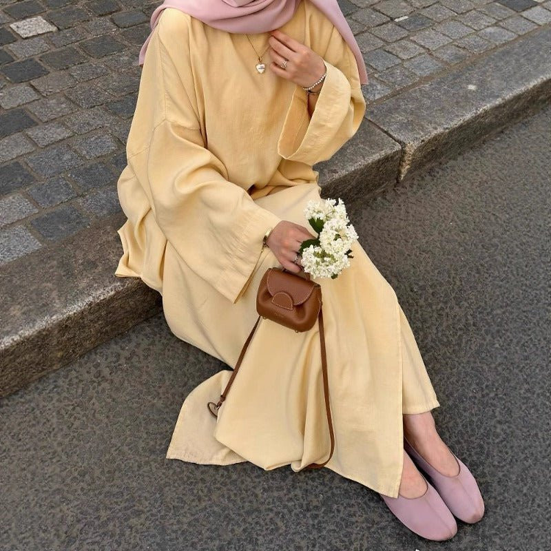 Pale Yellow Abaya with Wide Sleeves for Relaxed Style — Abaya Outfits