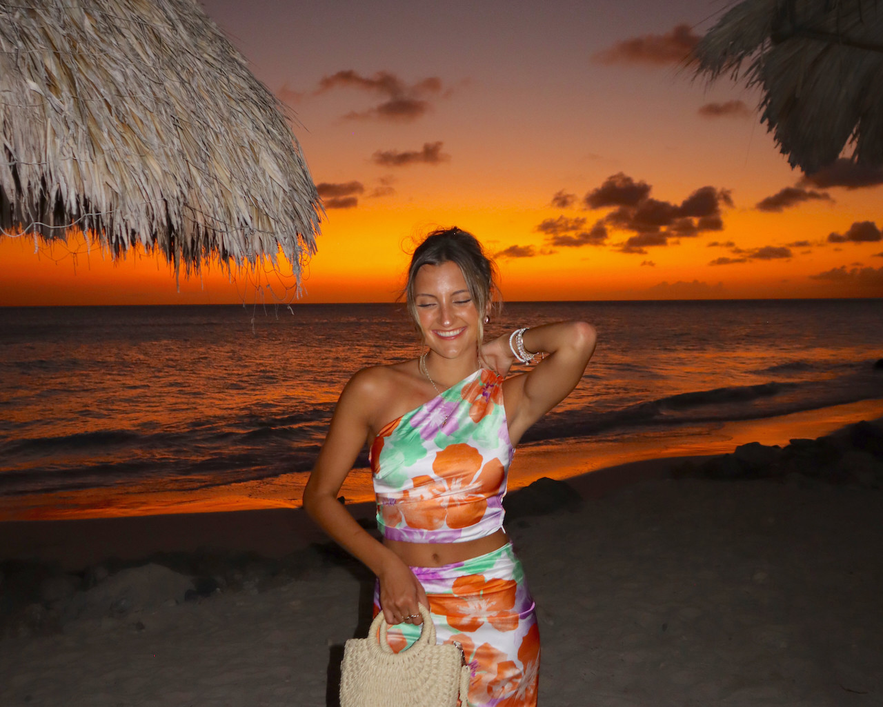 Orange and Green Floral Print Two-Piece Set — Cruise Dinner Outfits