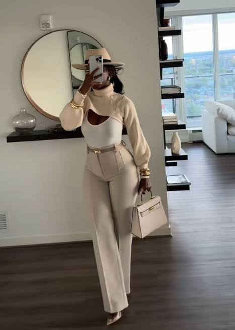 Cropped Sweater with Detached Sleeves and Wide-Leg Pants Cropped Sweater with Detached Sleeves and Wide-Leg Pants — Corporate Baddie Outfits