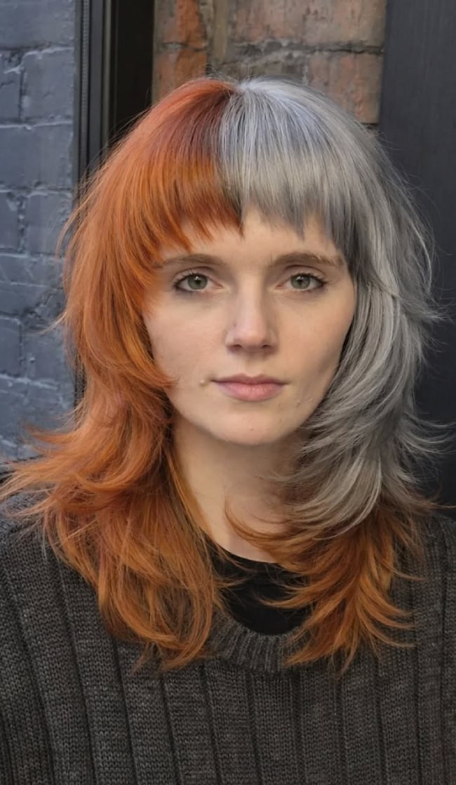 Shag With Copper and Ash Grey Split Shag With Copper and Ash Grey Split — Split Dye Hair