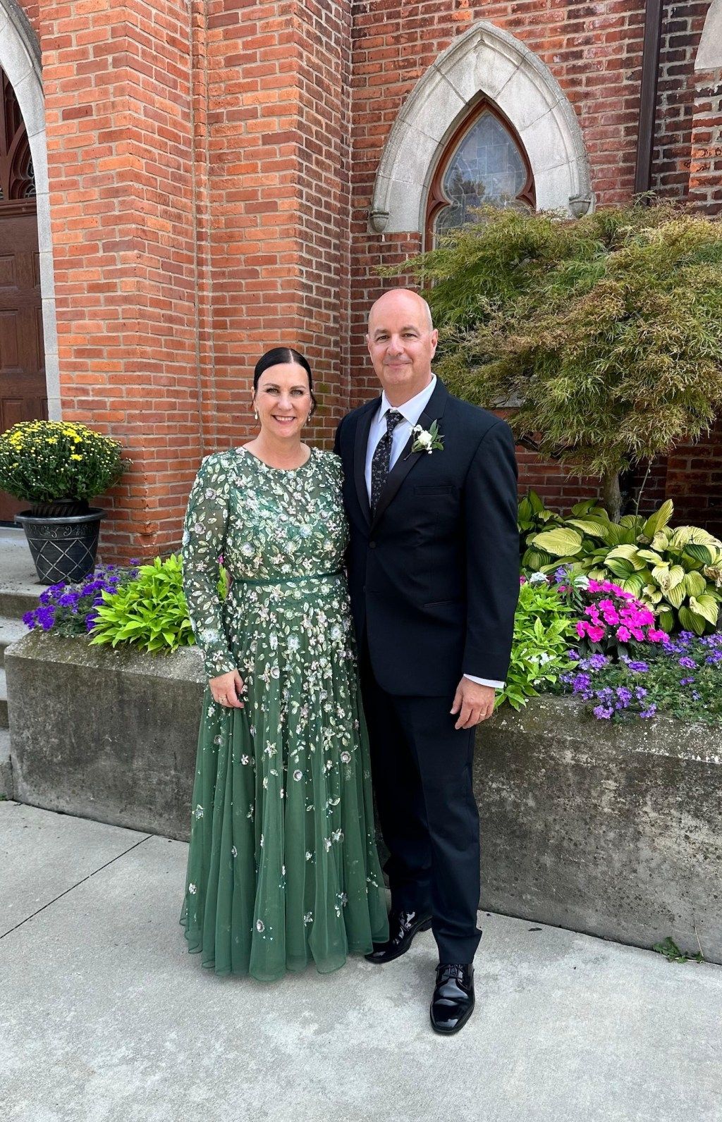 Sage Green Embroidered Tulle Gown with Fitted Bodice Sage Green Embroidered Tulle Gown with Fitted Bodice — Mother of the Groom Dresses