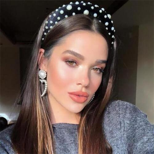 Pearl Headband on Sleek Dark Brown Hair Pearl Headband on Sleek Dark Brown Hair — Padded Headband Hairstyles