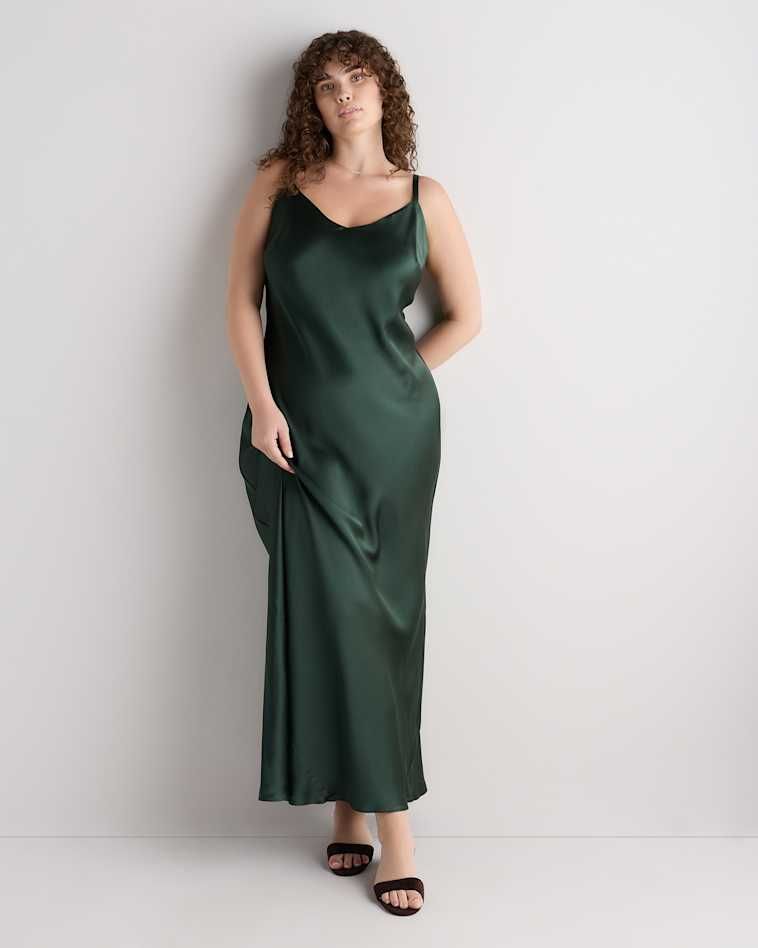Dark Green Silk Slip Dress for Evening Elegance — Plus Size Dresses
