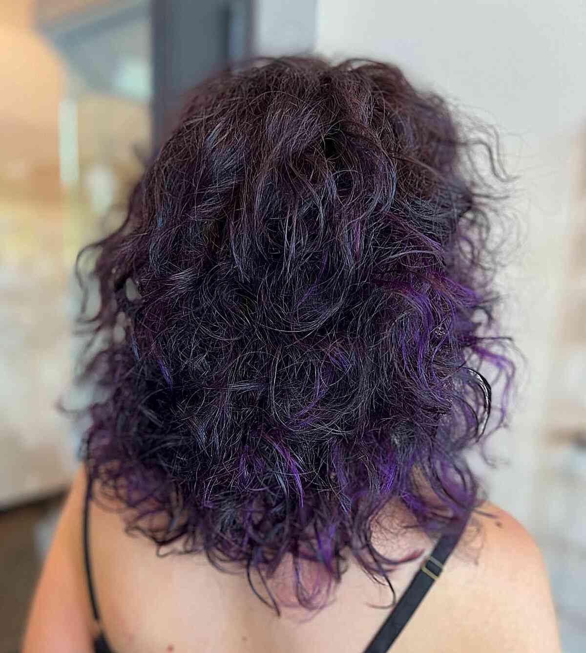 Shag Haircut With Bright Purple Streaks — Purple Black Hair