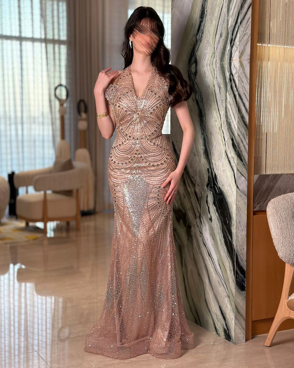 Rose Gold Sequined Mermaid Dress with Art Deco Embellishments Rose Gold Sequined Mermaid Dress with Art Deco Embellishments — Mermaid Dresses