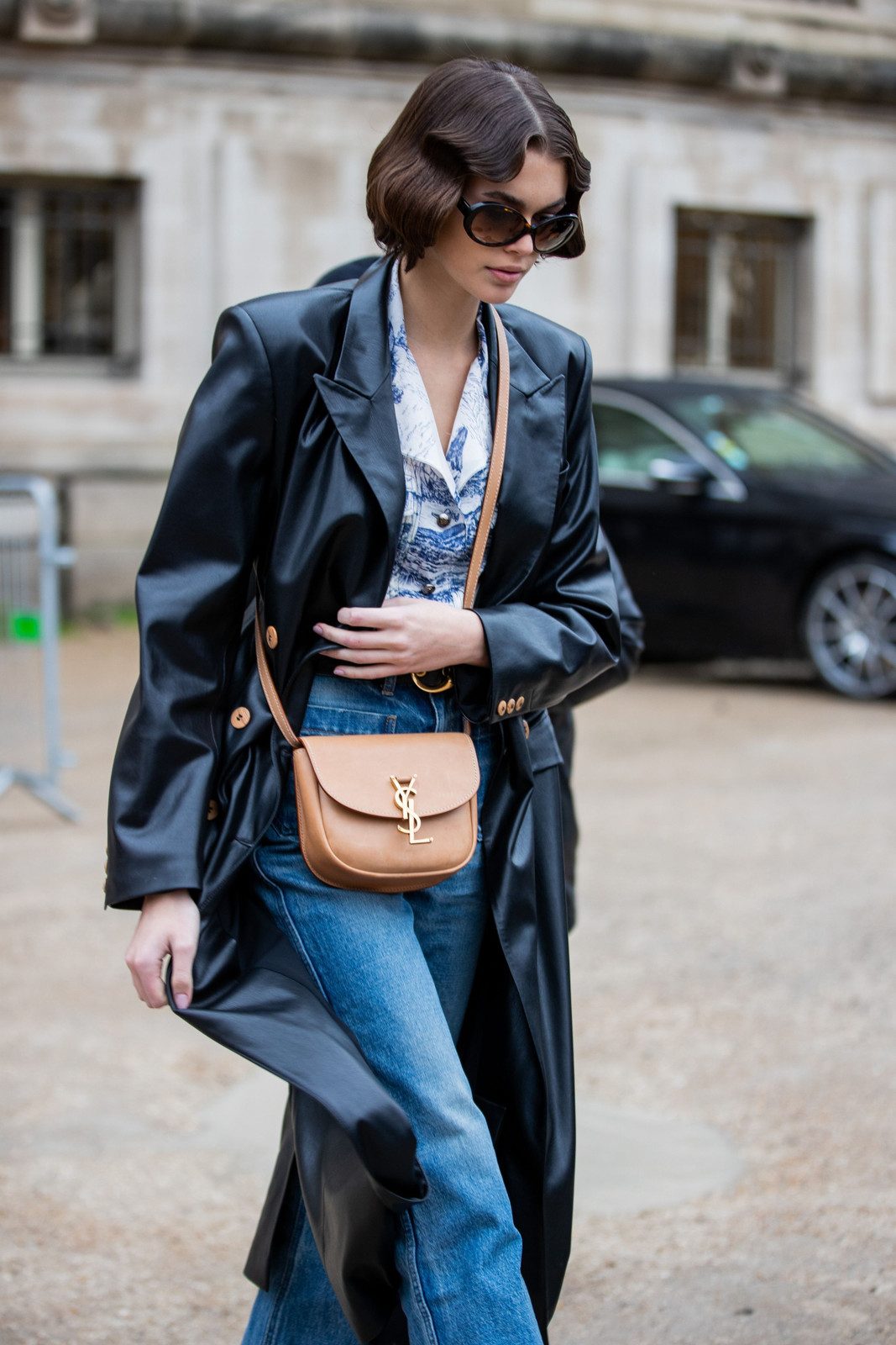 Fashion Forward: Tan YSL Saddle Bag with Leather Trench — YSL Bag Outfits