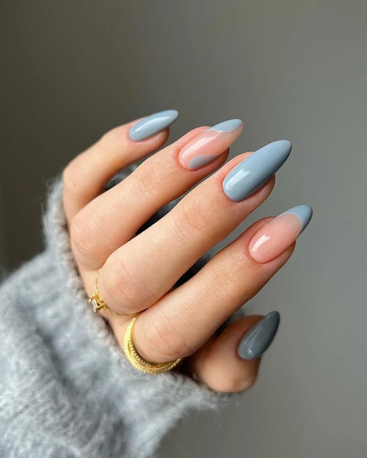Blue-Grey and Pink Color Block Blue-Grey and Pink Color Block — Professional Nails