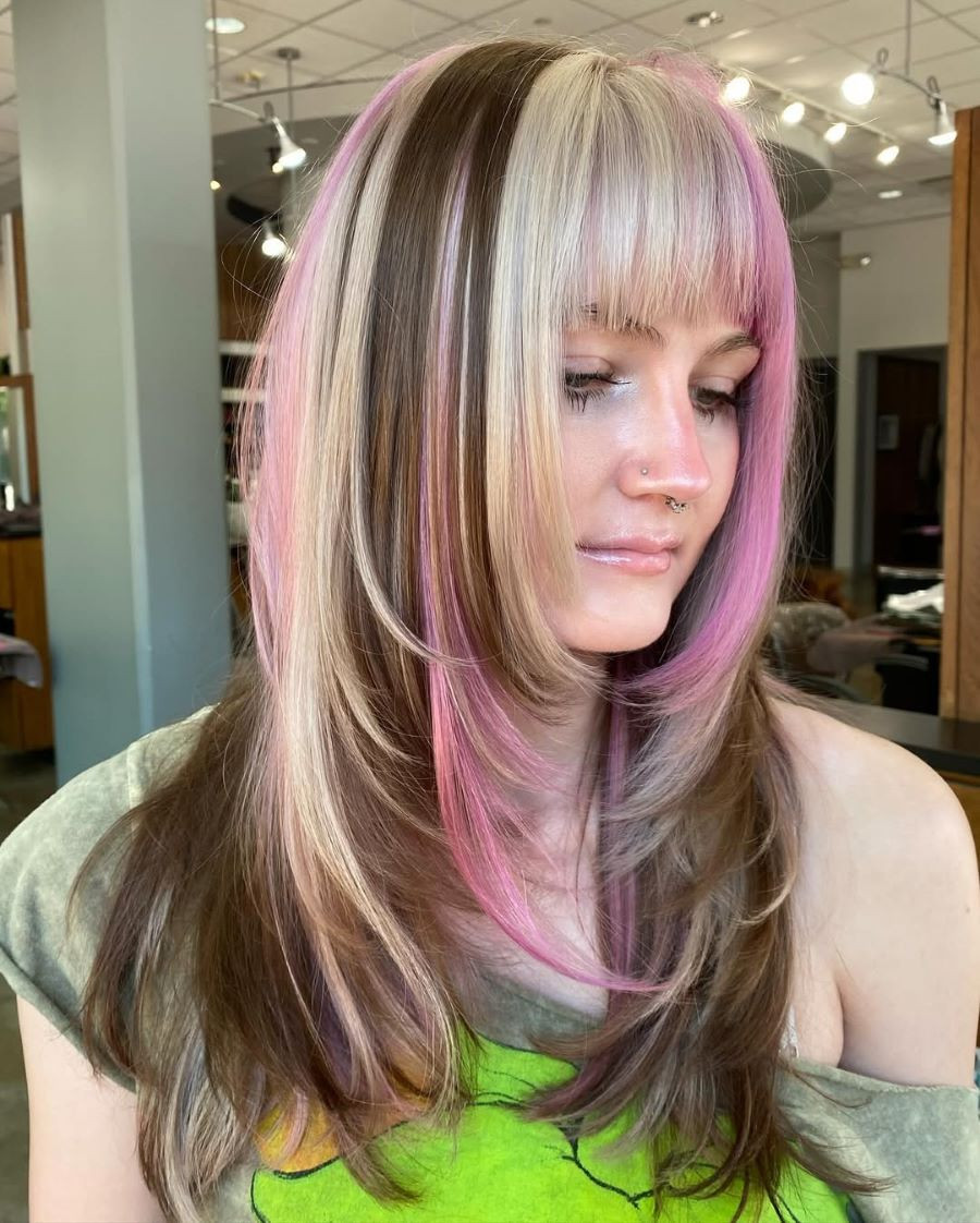 Mid-Back With Full Bangs & Color Blocks — Neapolitan Hair