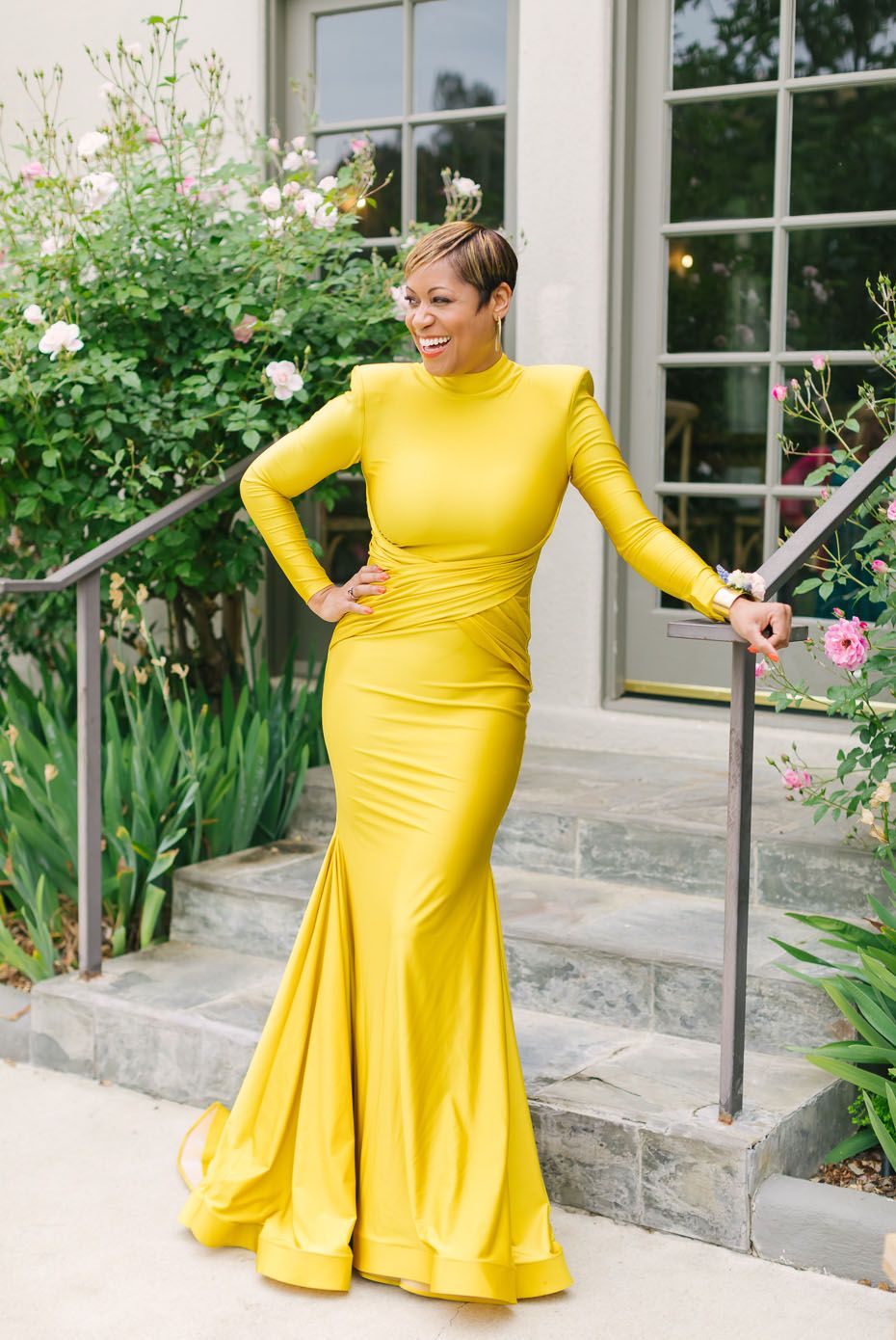 Bold Yellow Mermaid Gown with Dramatic Fishtail Hem Bold Yellow Mermaid Gown with Dramatic Fishtail Hem — Mother of the Bride Outfits