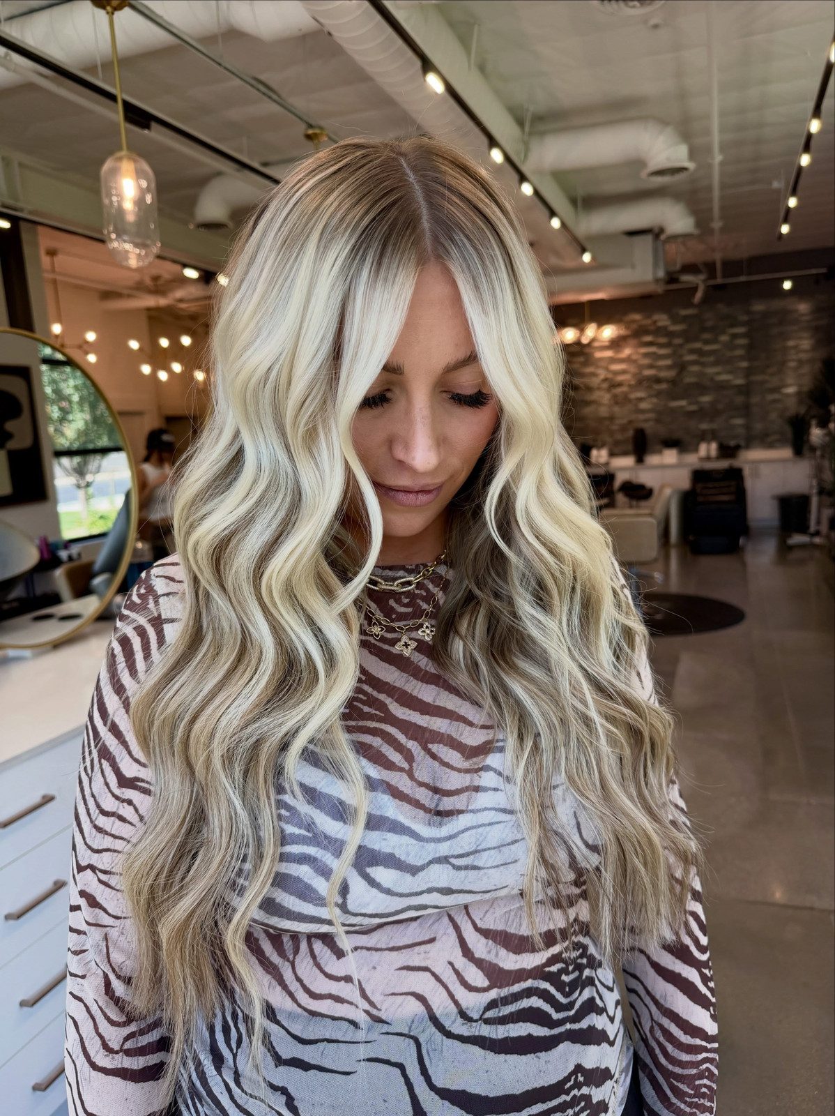 Cool Ash Blonde Mid-Back With Curtain Bangs Cool Ash Blonde Mid-Back With Curtain Bangs — Blonde Hair with Dark Roots