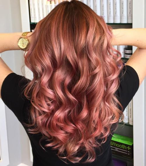 Rose Gold Curls With Blonde Highlights Rose Gold Curls With Blonde Highlights — Rose Gold Hair