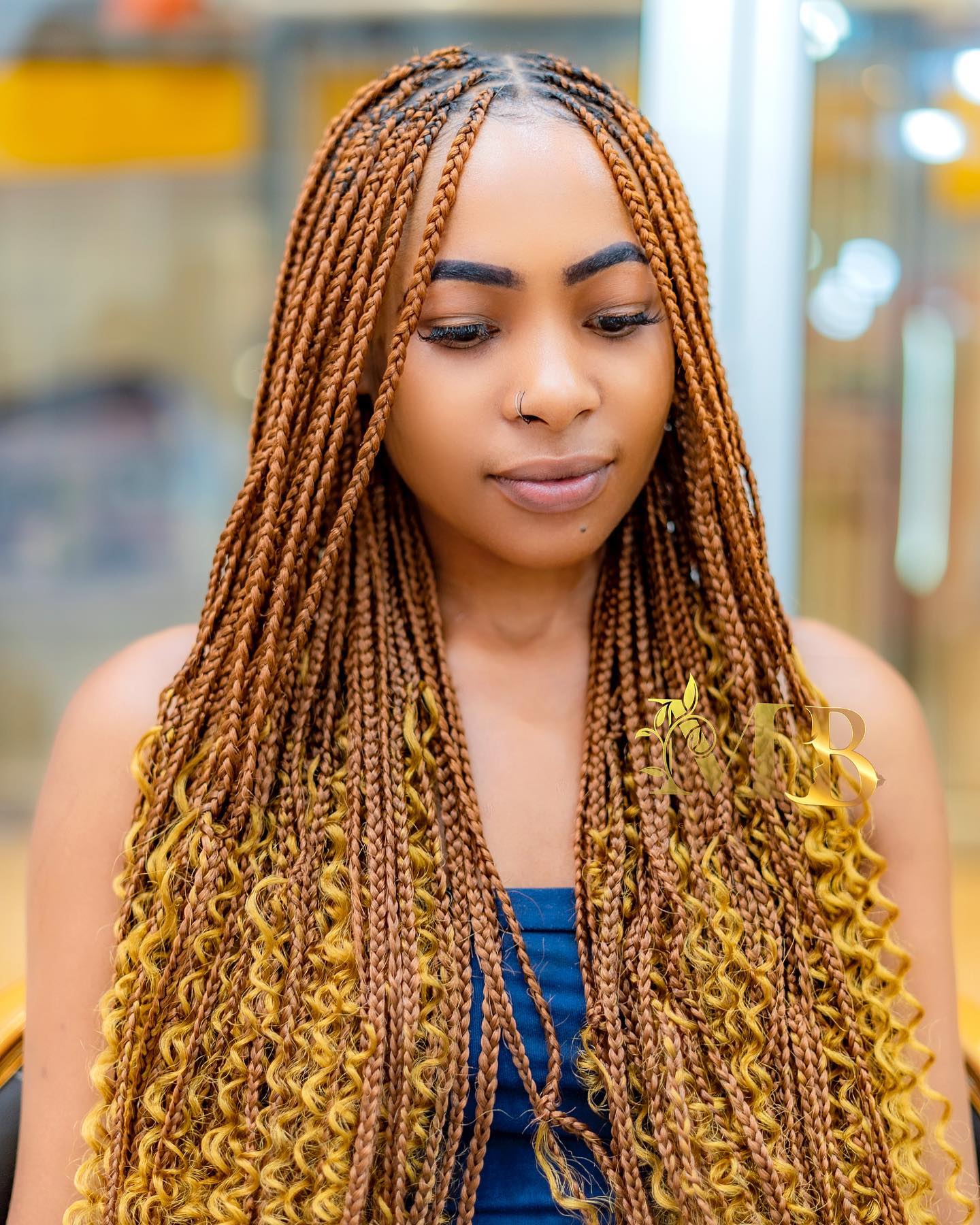 Caramel Blonde Braids with Curls Caramel Blonde Braids with Curls — Tribal Braids