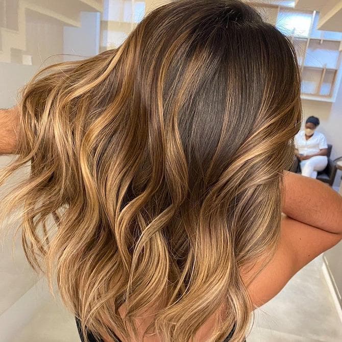 Thick Wavy Caramel Balayage Depth