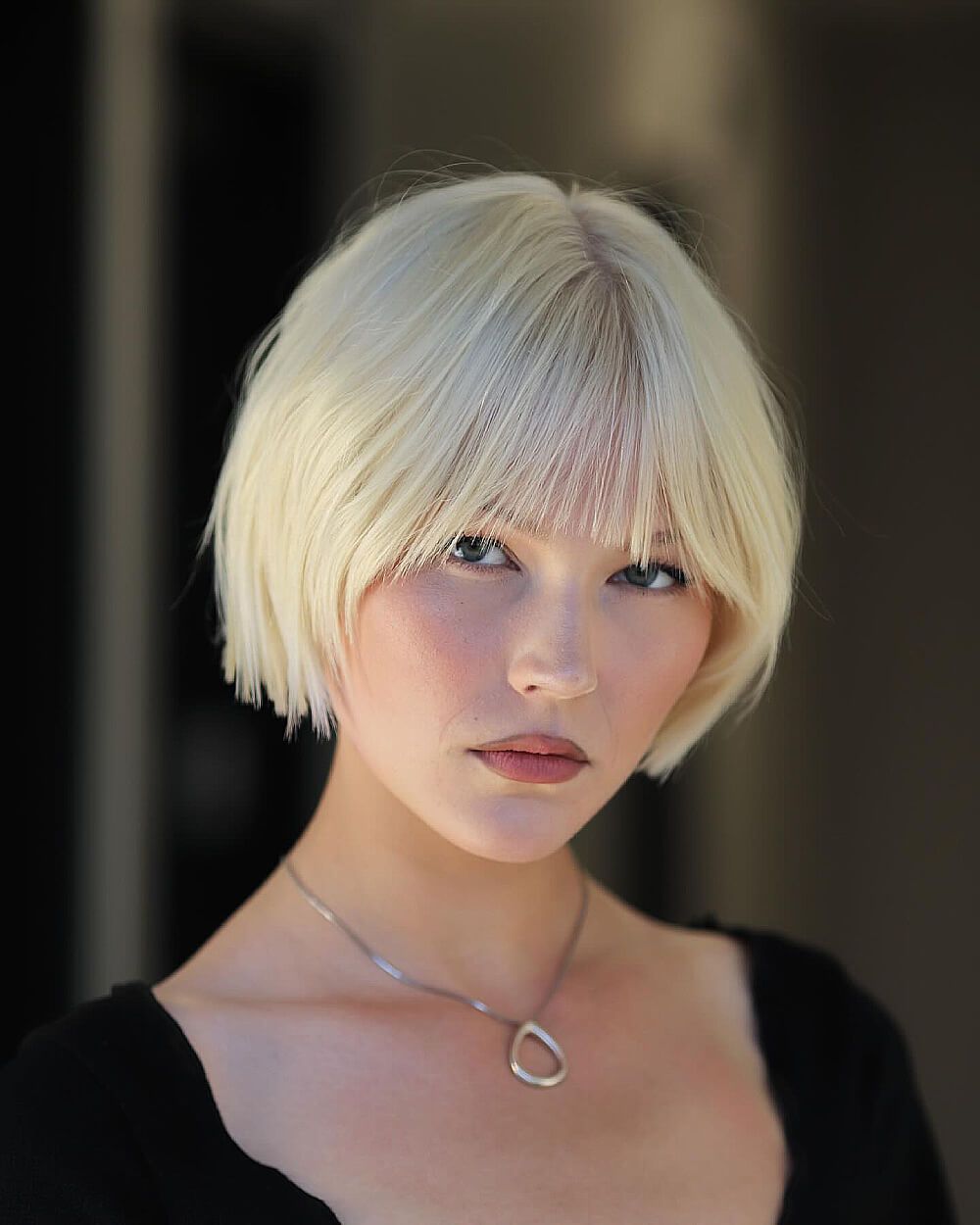 Edgy Ash Blonde Bob with Choppy Fringe Edgy Ash Blonde Bob with Choppy Fringe — Blunt Bob