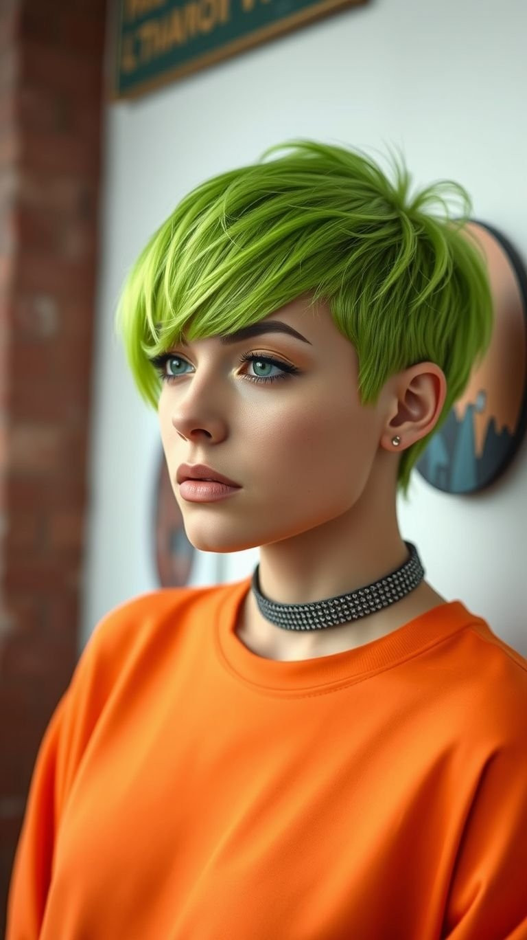 Textured Neon Green Pixie Textured Neon Green Pixie — Neon Green Hair