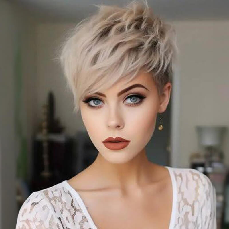 Ash Blonde Pixie with Sweeping Bangs Ash Blonde Pixie with Sweeping Bangs — Haircuts for Diamond Faces