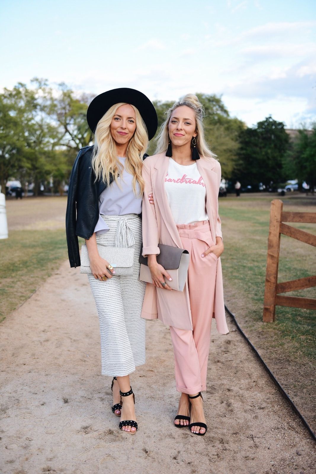 Striped Wide-Leg Pants with Leather Jacket — Charleston Outfits