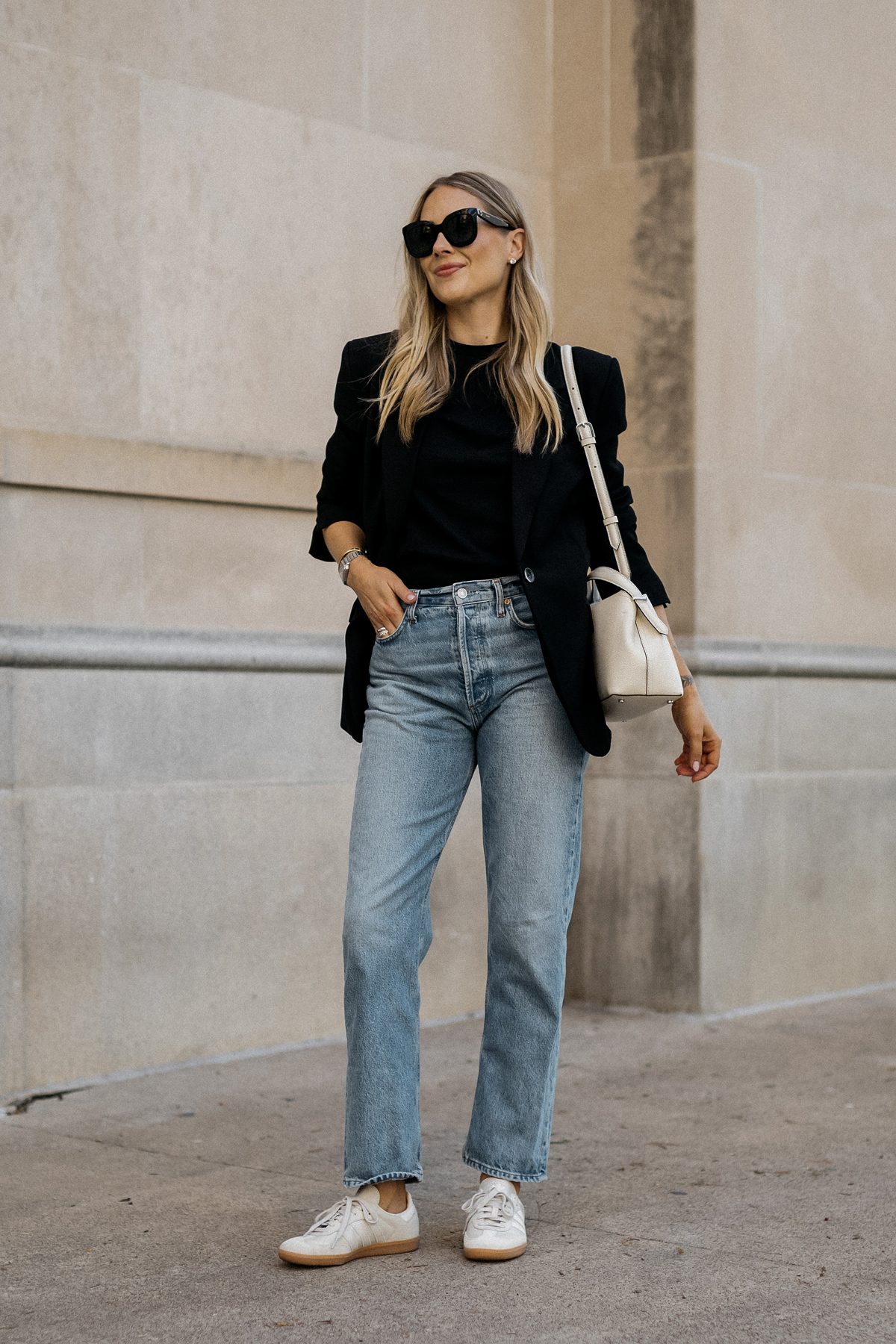 Structured Black Blazer with Sneakers for Casual Cool Structured Black Blazer with Sneakers for Casual Cool — Blazers