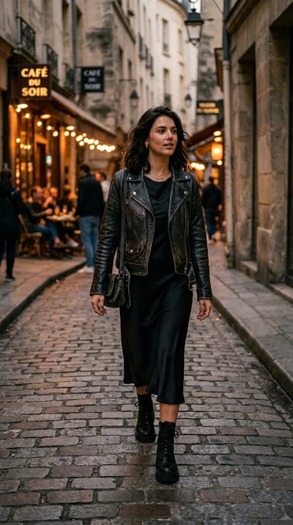 Sleek Leather Jumpsuit with Flared Legs — Dark Feminine Outfits