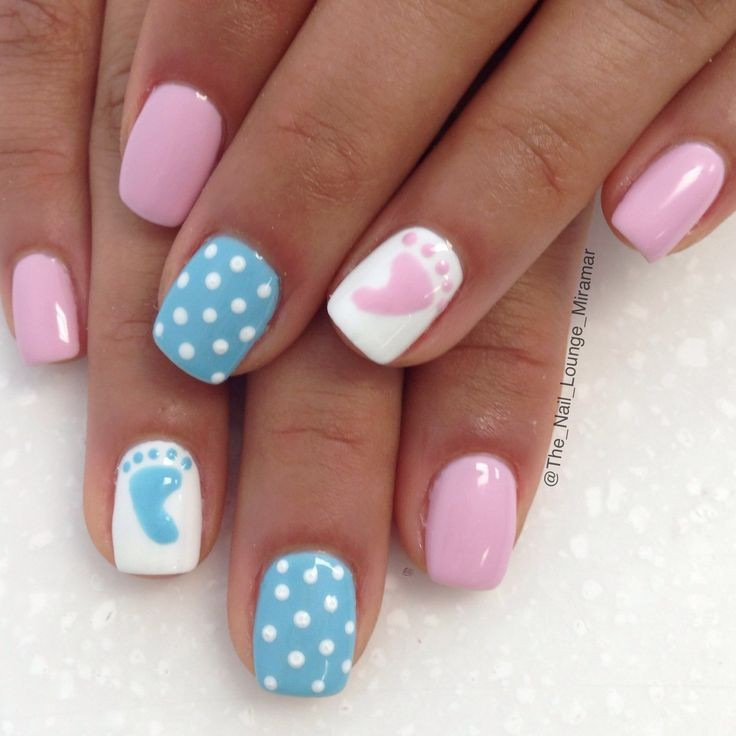Baby Pink Baby Blue White Visual Idea — Baby Shower Nails
