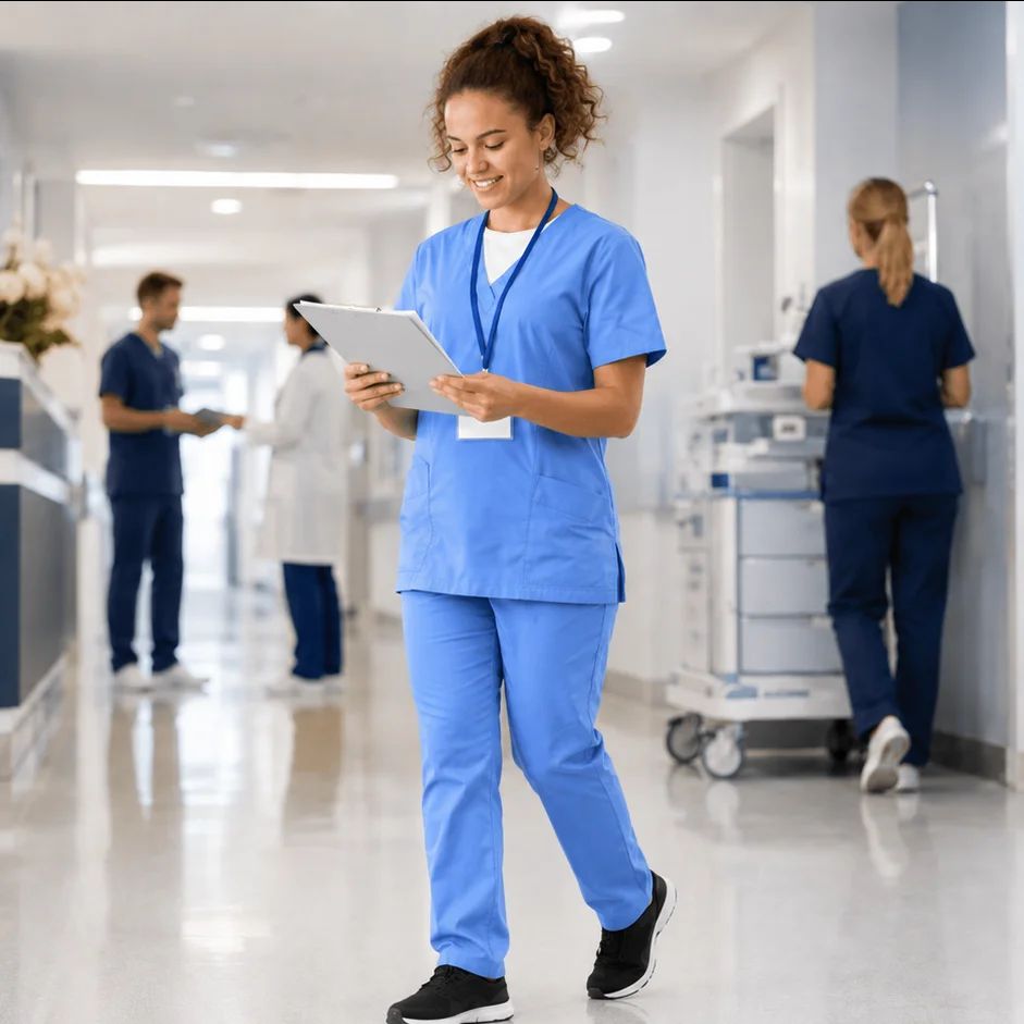 Blue Scrub Suit with ID Badge and Clipboard Blue Scrub Suit with ID Badge and Clipboard — Nurse Outfits