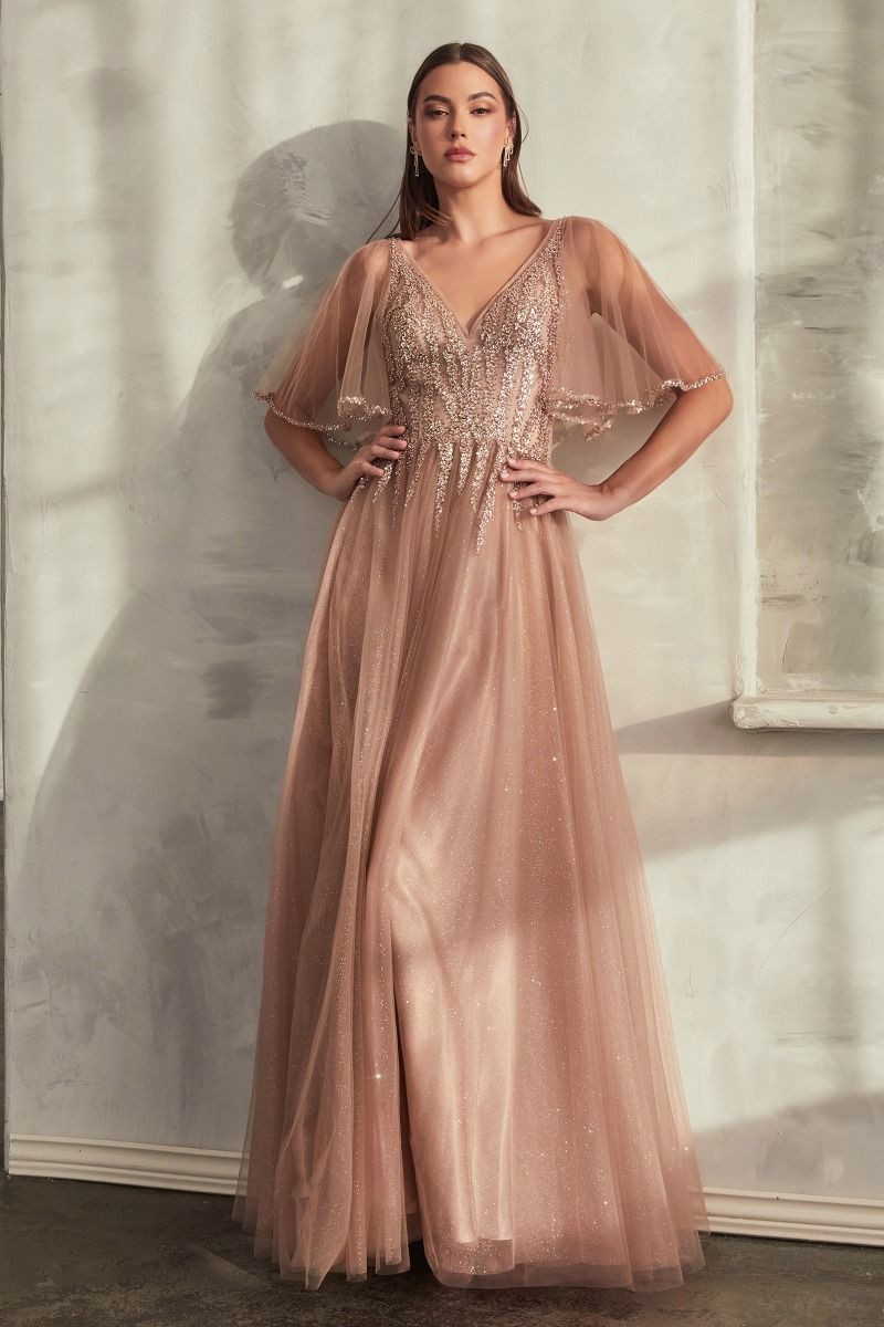 Rose Gold Glitter Dress with Bell Sleeves Rose Gold Glitter Dress with Bell Sleeves — Sparkly Dresses