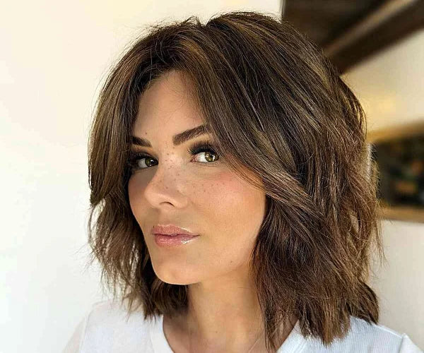 Medium Brown Lob With Face-Framing Layers Medium Brown Lob With Face-Framing Layers — Short Layered Hair