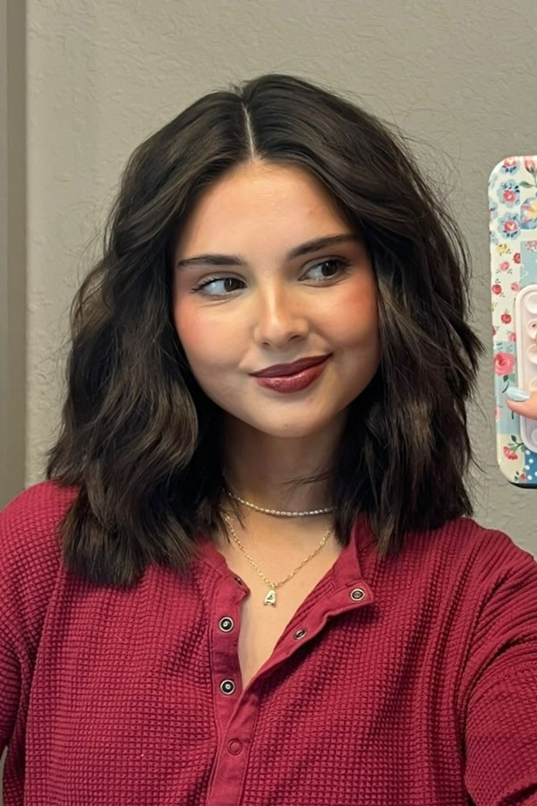 Textured Lob With Auburn Undertones Textured Lob With Auburn Undertones — Hairstyles for Chubby Faces