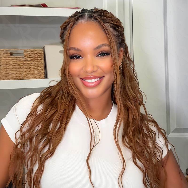 Auburn Brown Braids With Wavy Ends — Medium Knotless Braids