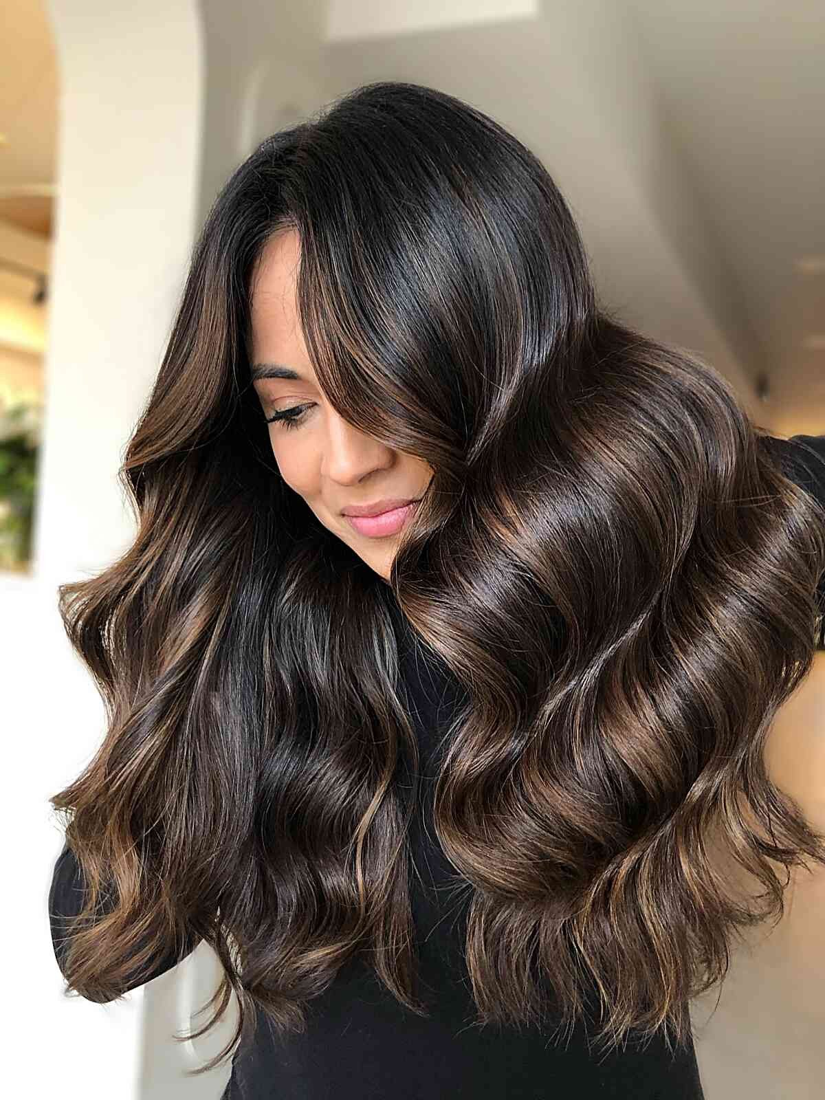 Mid-Back Visual Idea — Highlights on Dark Hair