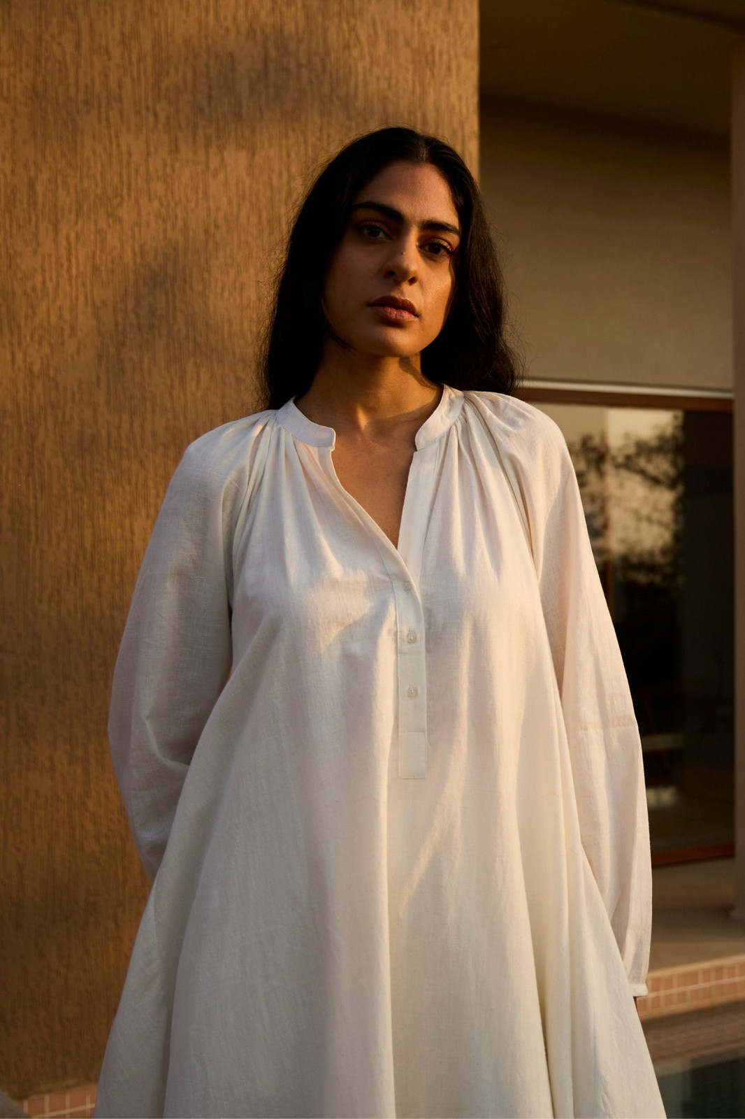 White Voluminous Cotton Dress for Relaxed Comfort — House Dresses