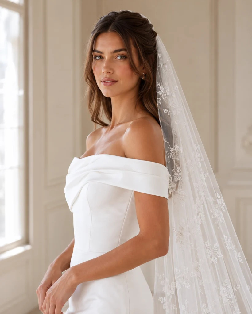Half-Up Waves with Curtain Bangs Half-Up Waves with Curtain Bangs — Wedding Hairstyles with Veil