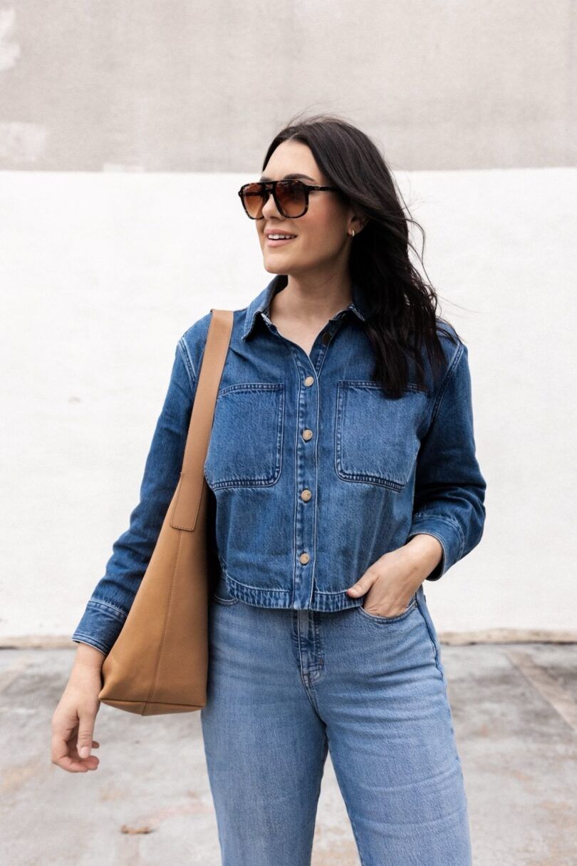 Boxy Cropped Denim Shirt with Jeans Boxy Cropped Denim Shirt with Jeans — Denim Shirt Outfits