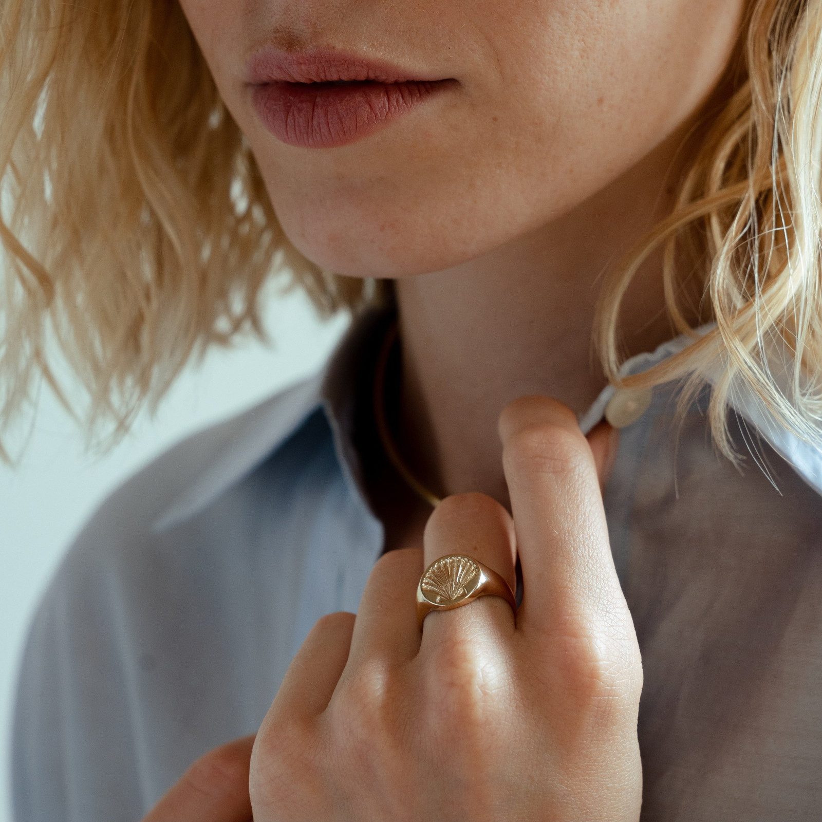 Intricately Engraved Signet Ring with a Collared Shirt Intricately Engraved Signet Ring with a Collared Shirt — Signet Rings