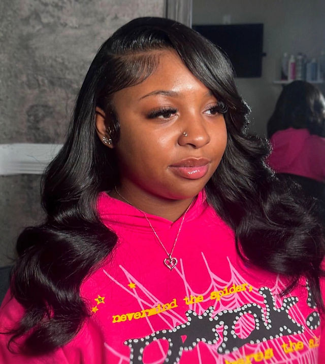 Mid-Back Waves With Curtain Bangs Mid-Back Waves With Curtain Bangs — Sew In with Leave Out
