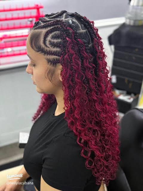 Burgundy and Black Knotless Braids with Wavy Ends — Burgundy Braids