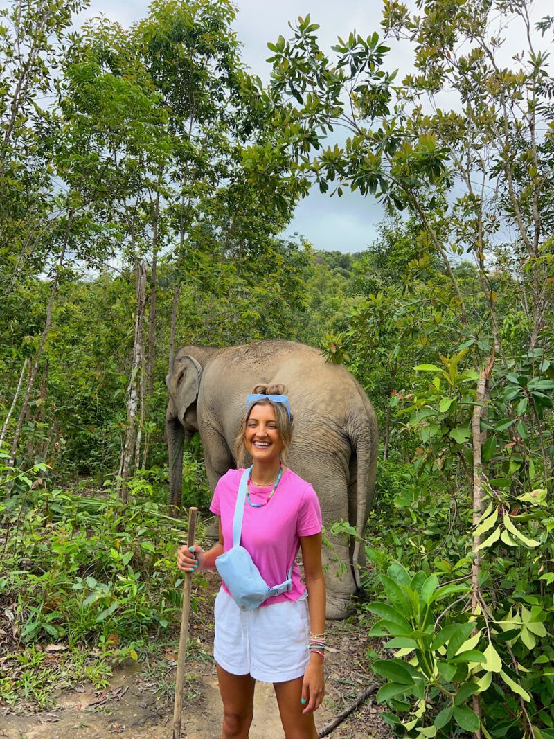 Bright Pink Tee and White Shorts for Jungle Adventure — Thailand Outfits