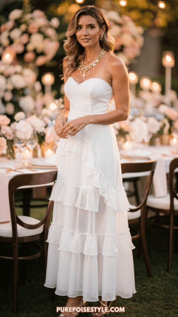 White Strapless Ruffled Maxi Dress for Formal Events White Strapless Ruffled Maxi Dress for Formal Events — Maxi Dress Outfits