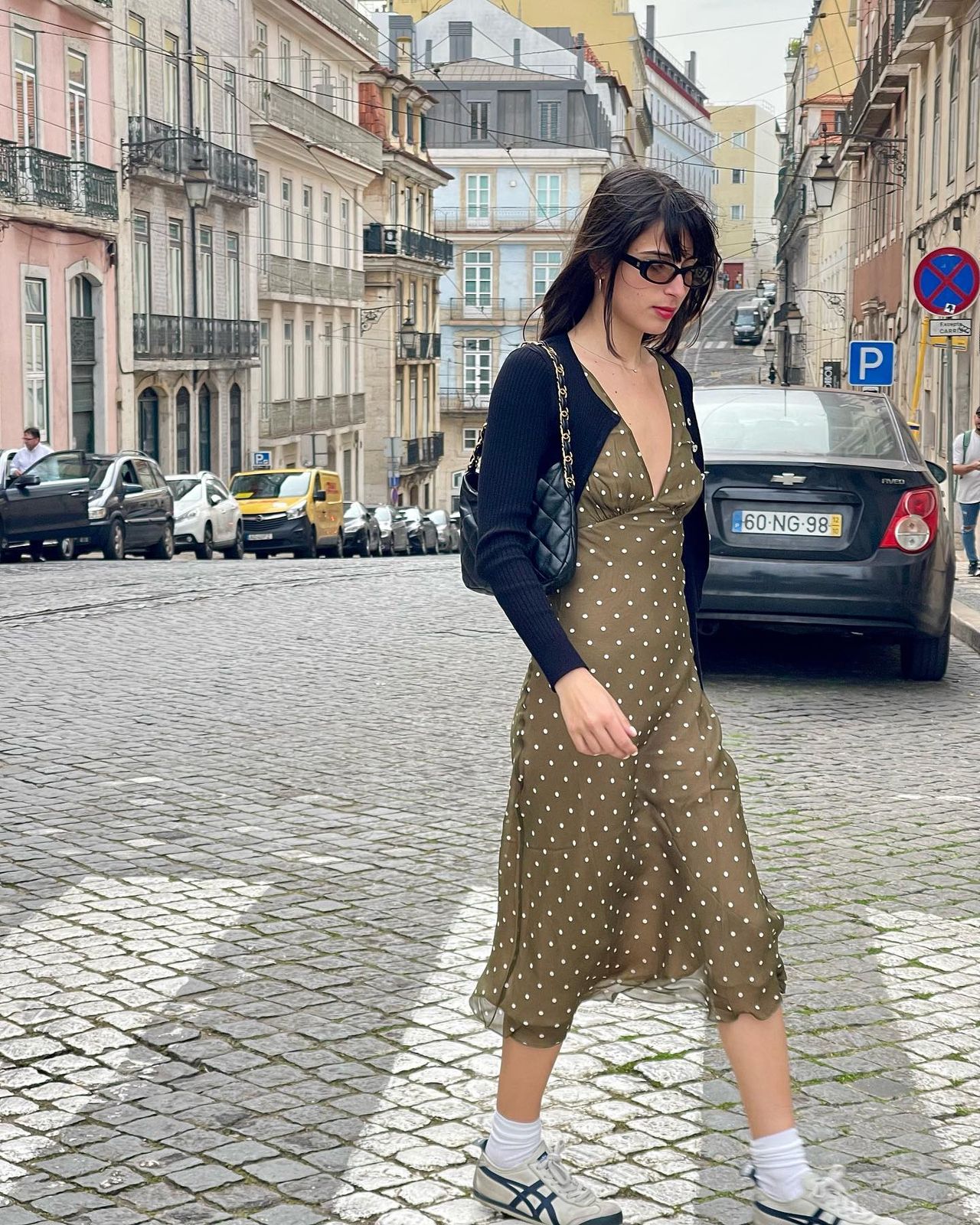 Chic Polka Dot Dress with Cardigan for European Road Trips Chic Polka Dot Dress with Cardigan for European Road Trips — Road Trip Outfits