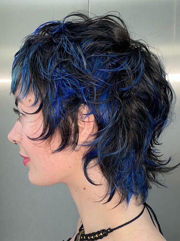 Shag Mullet With Electric Blue Streaks Shag Mullet With Electric Blue Streaks — Electric Blue Hair