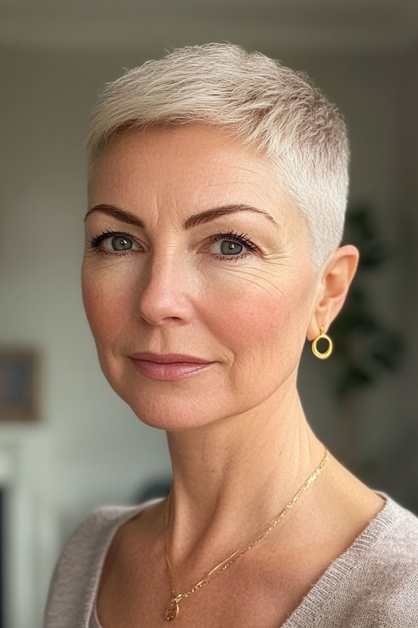 Platinum Blonde Pixie With Side Sweep Platinum Blonde Pixie With Side Sweep — Pixie Cut for Women Over 50