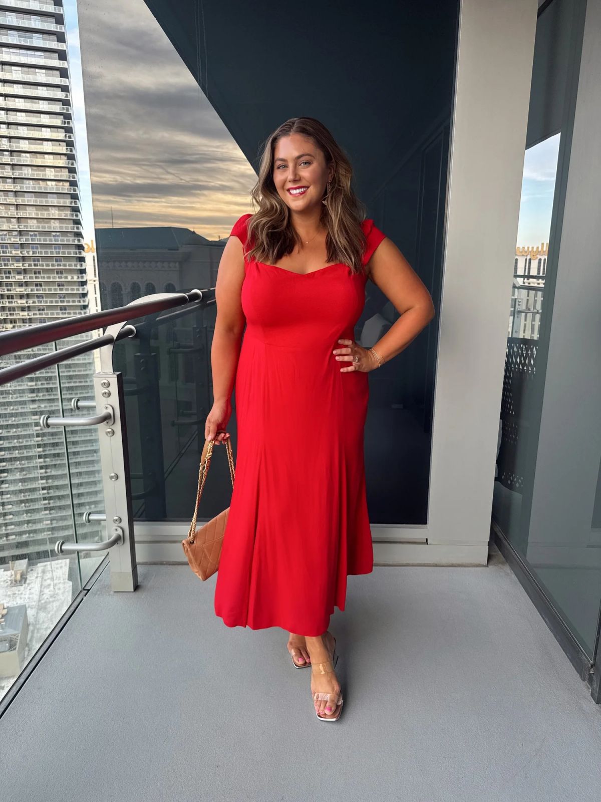 Red Fit-and-Flare Dress: Vibrant Evening Style — Outfits for Big Arms