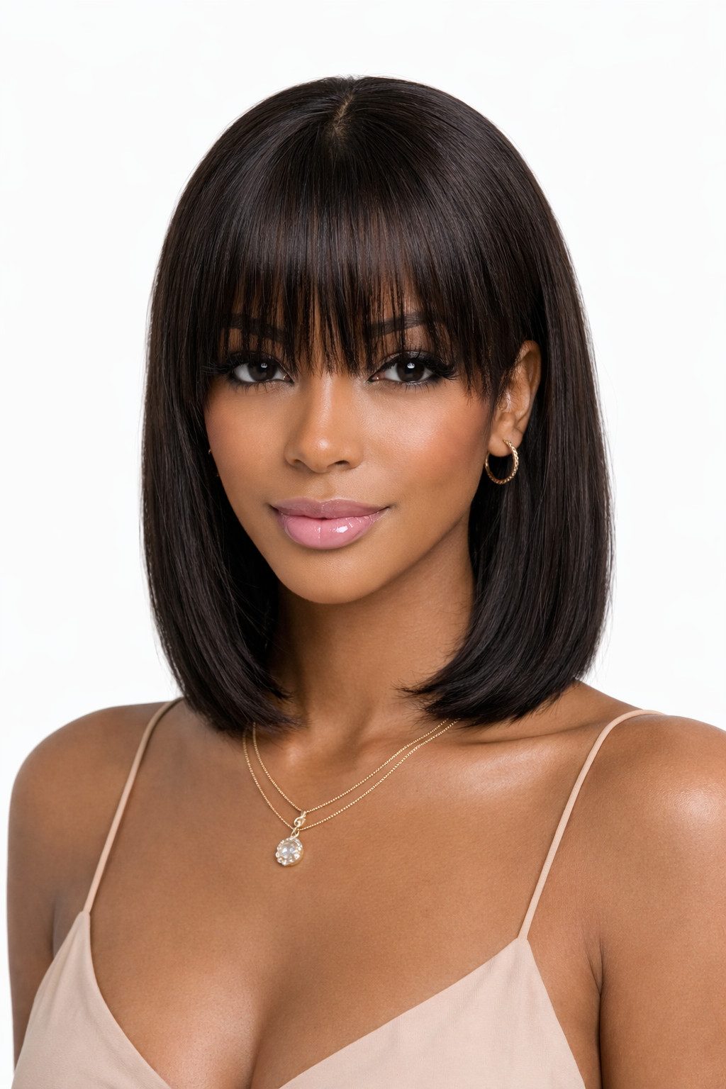 Solid Black Bob With Blunt Bangs Solid Black Bob With Blunt Bangs — Frontal Wig Styles