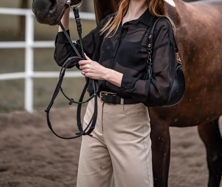 Chic Sheer Shirt and Wide-Leg Trousers — Horse Girl Outfits