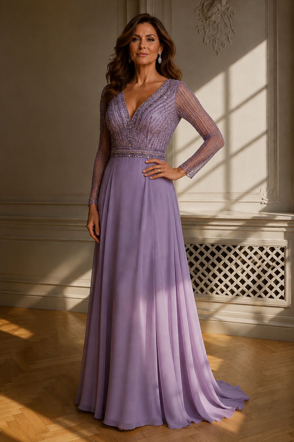 Lavender Beaded Bodice Gown with Flowing Skirt — Grandmother of the Bride Outfits