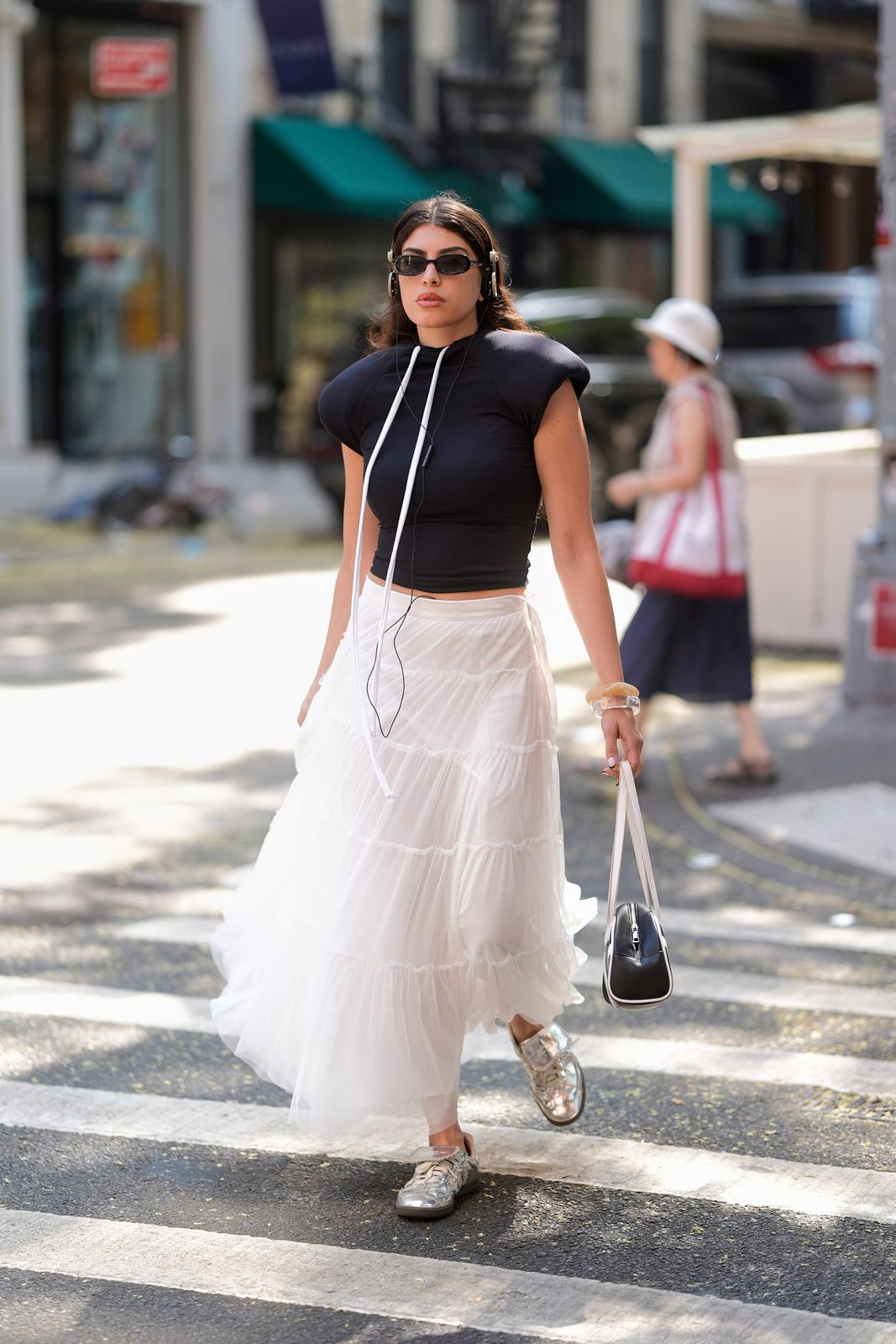 Edgy Street Style: White Tulle Skirt with a Hooded Crop Top — Tulle Skirt Outfits