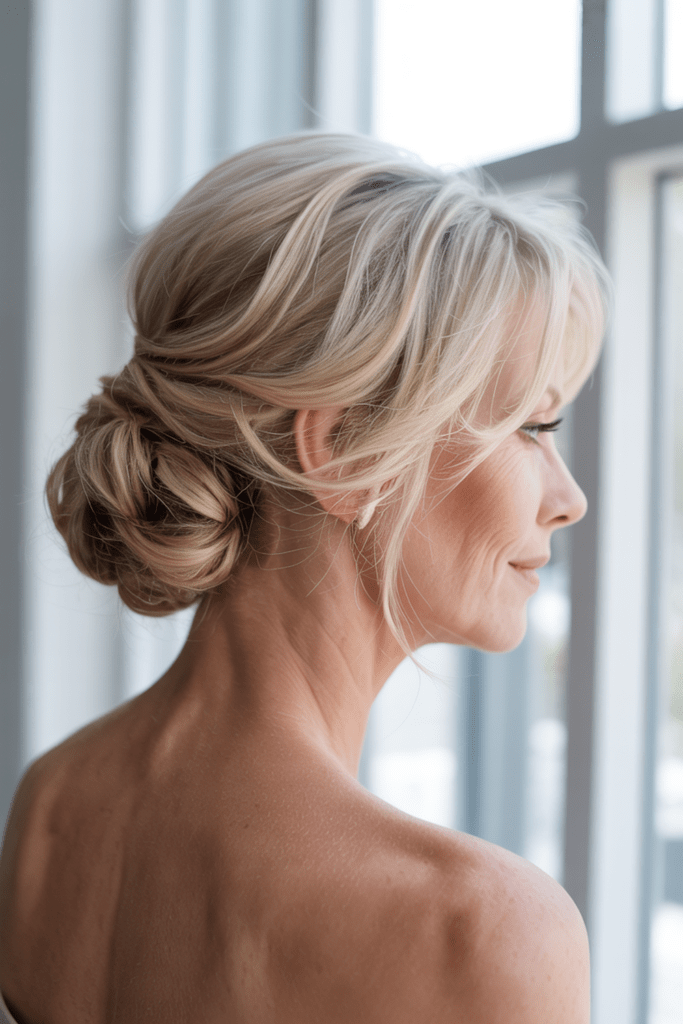 Textured Ash Blonde Low Bun — Engagement Photo Hairstyles