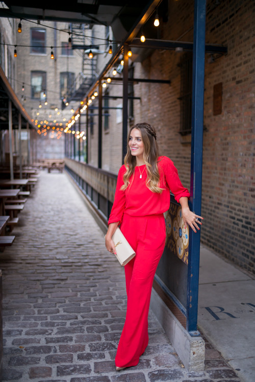 Vibrant Red Jumpsuit for a Striking Evening Event Vibrant Red Jumpsuit for a Striking Evening Event — Chicago Outfits