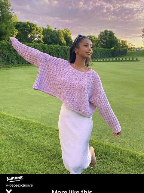 Oversized Lilac Knit Sweater Paired with a Satin Skirt Oversized Lilac Knit Sweater Paired with a Satin Skirt — Light Feminine Outfits